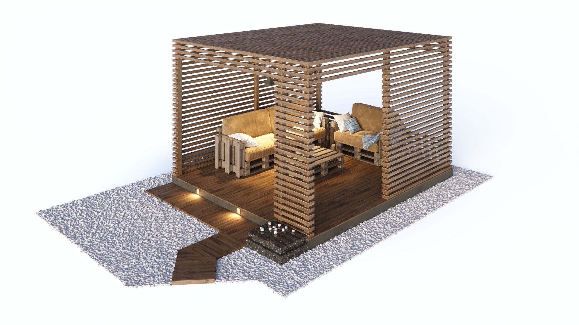 Loft style wooden arbor 3D model_6