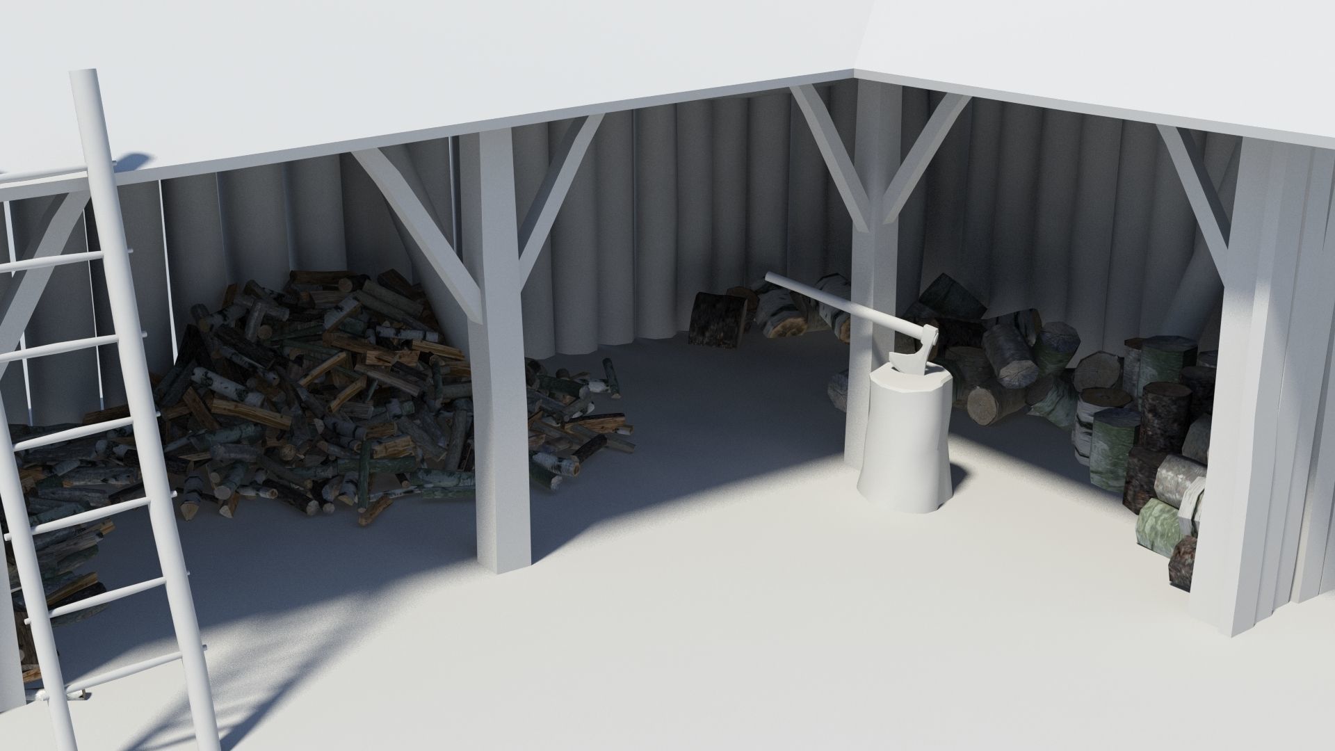 Cut and chopped firewood pack Low-poly 3D model_16