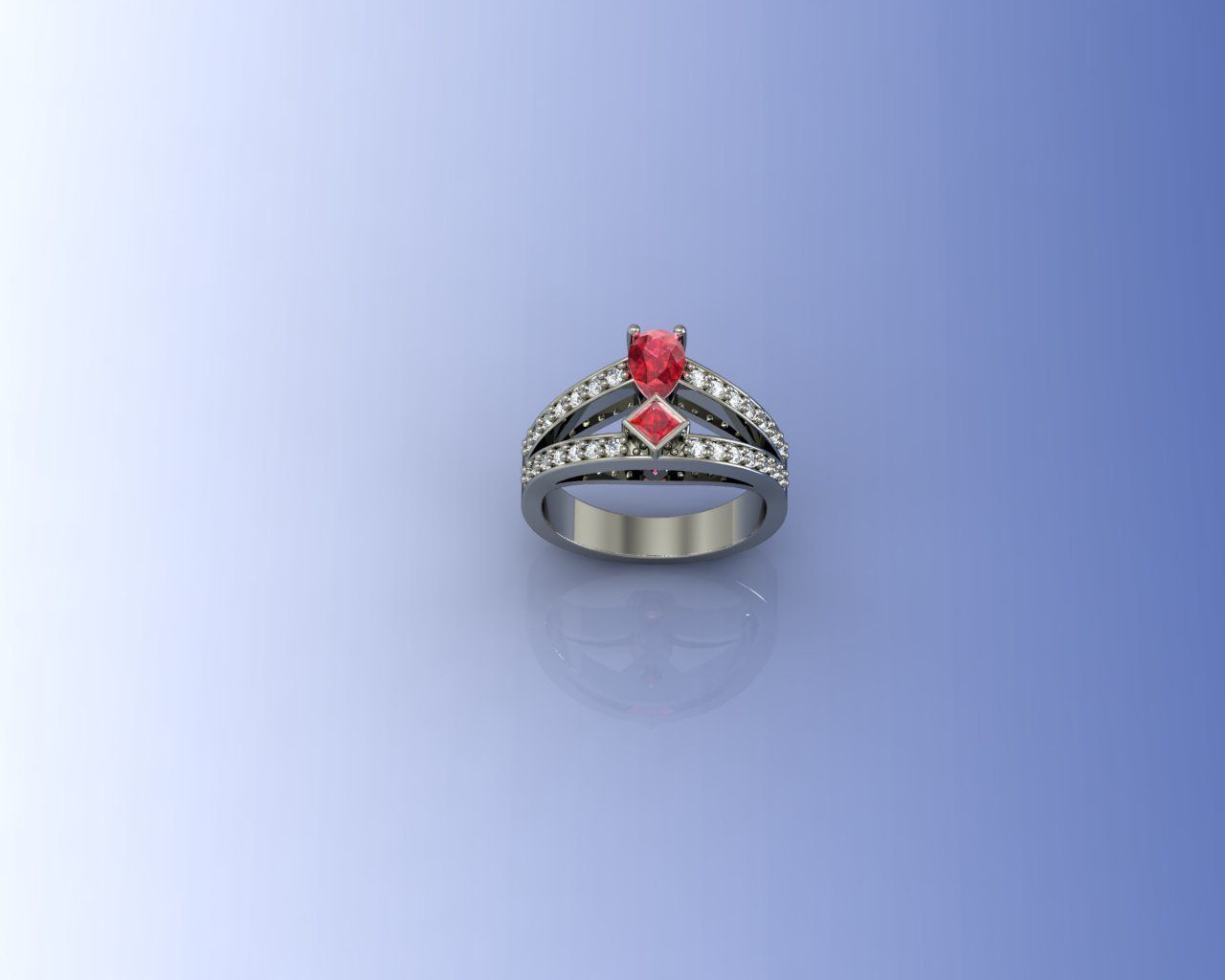 Ring gold with ruby stone and diamonds 3D print model_3