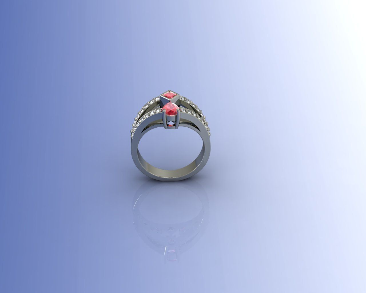 Ring gold with ruby stone and diamonds 3D print model_4