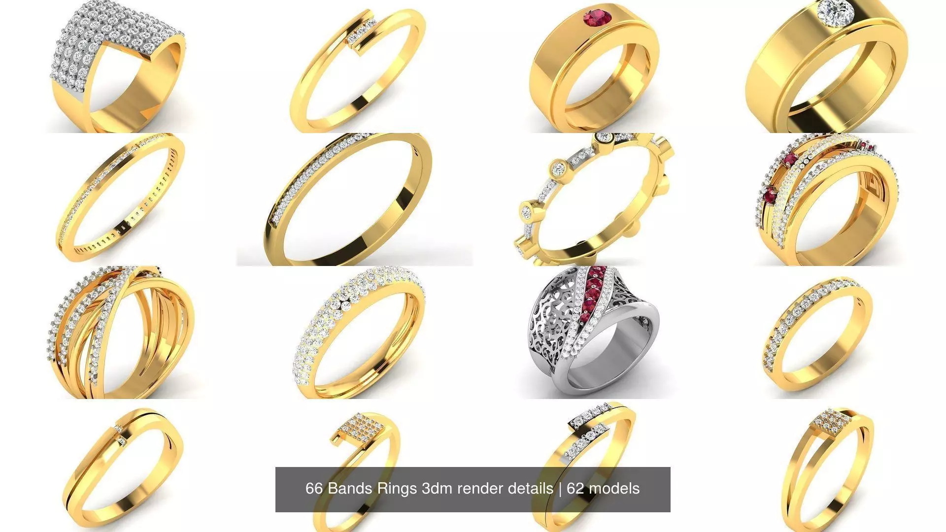 62 Bands Rings 3dm render details 3D Model Collection_0