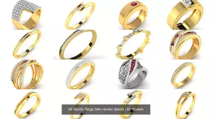 62 Bands Rings 3dm render details 3D Model Collection