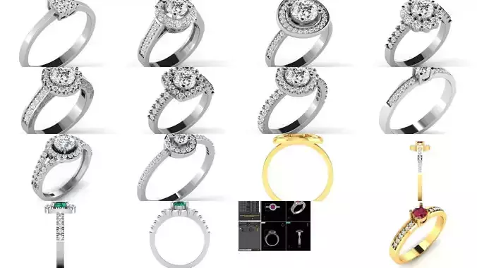 26 Solitaire rings 3dm renders details  3D Model Collection