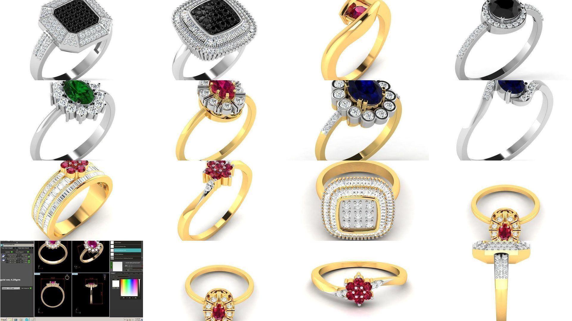106 Gemstone Rings 3dm renders details 3D Model Collection_2