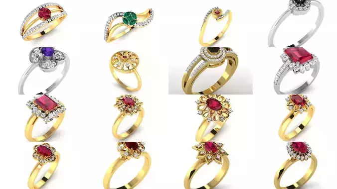 106 Gemstone Rings 3dm renders details 3D Model Collection