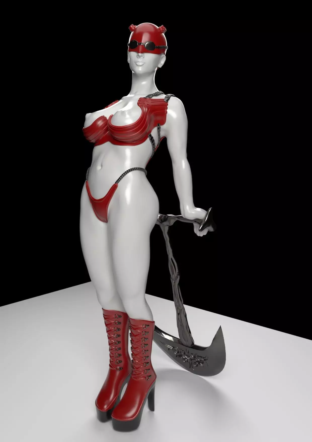 Diabla devil woman holding axe 3D print model_0