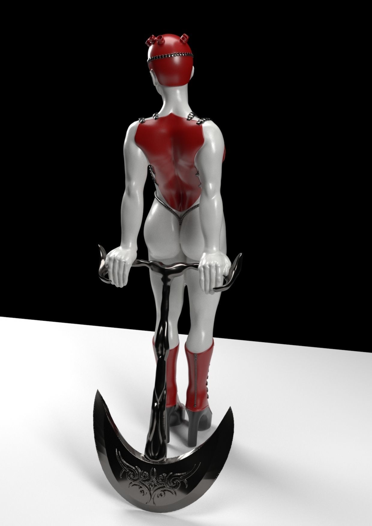 Diabla devil woman holding axe 3D print model_2