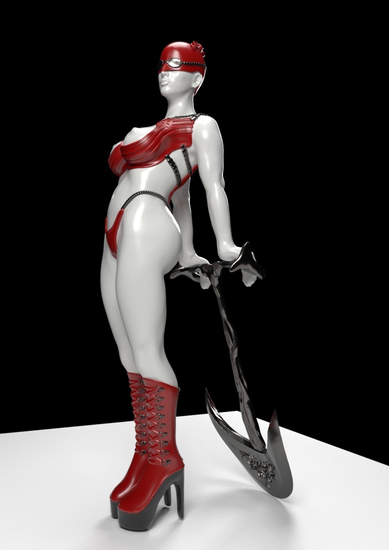 Diabla devil woman holding axe 3D print model_1