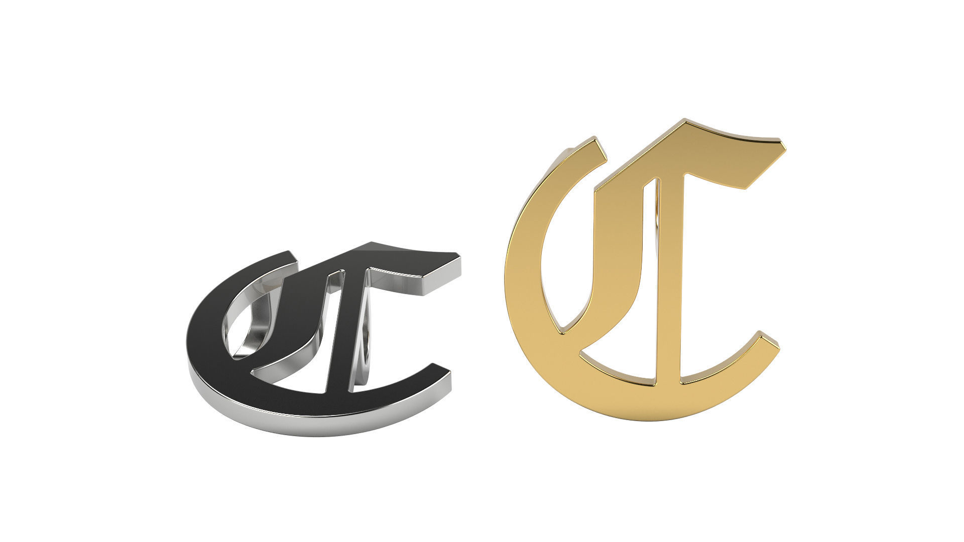 Old English C stone and solid 3D print model_2