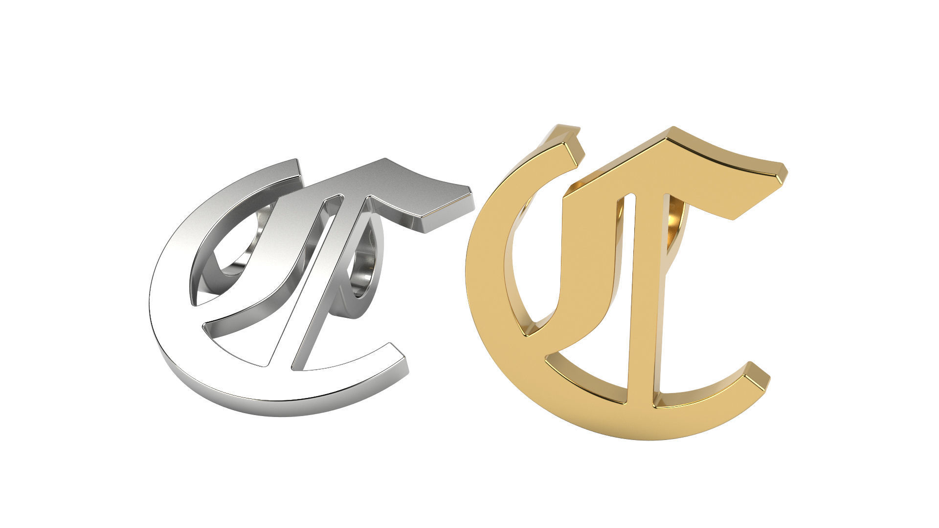 Old English C stone and solid 3D print model_3