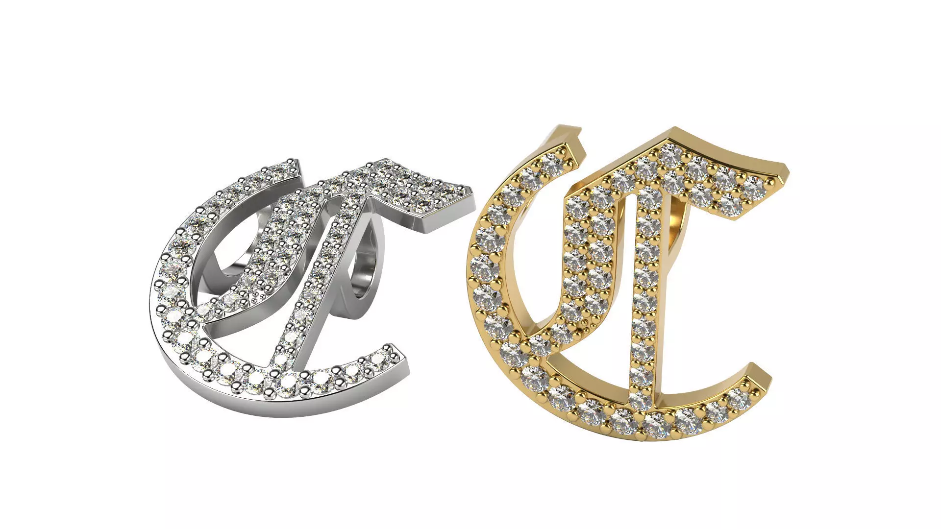 Old English C stone and solid 3D print model_0