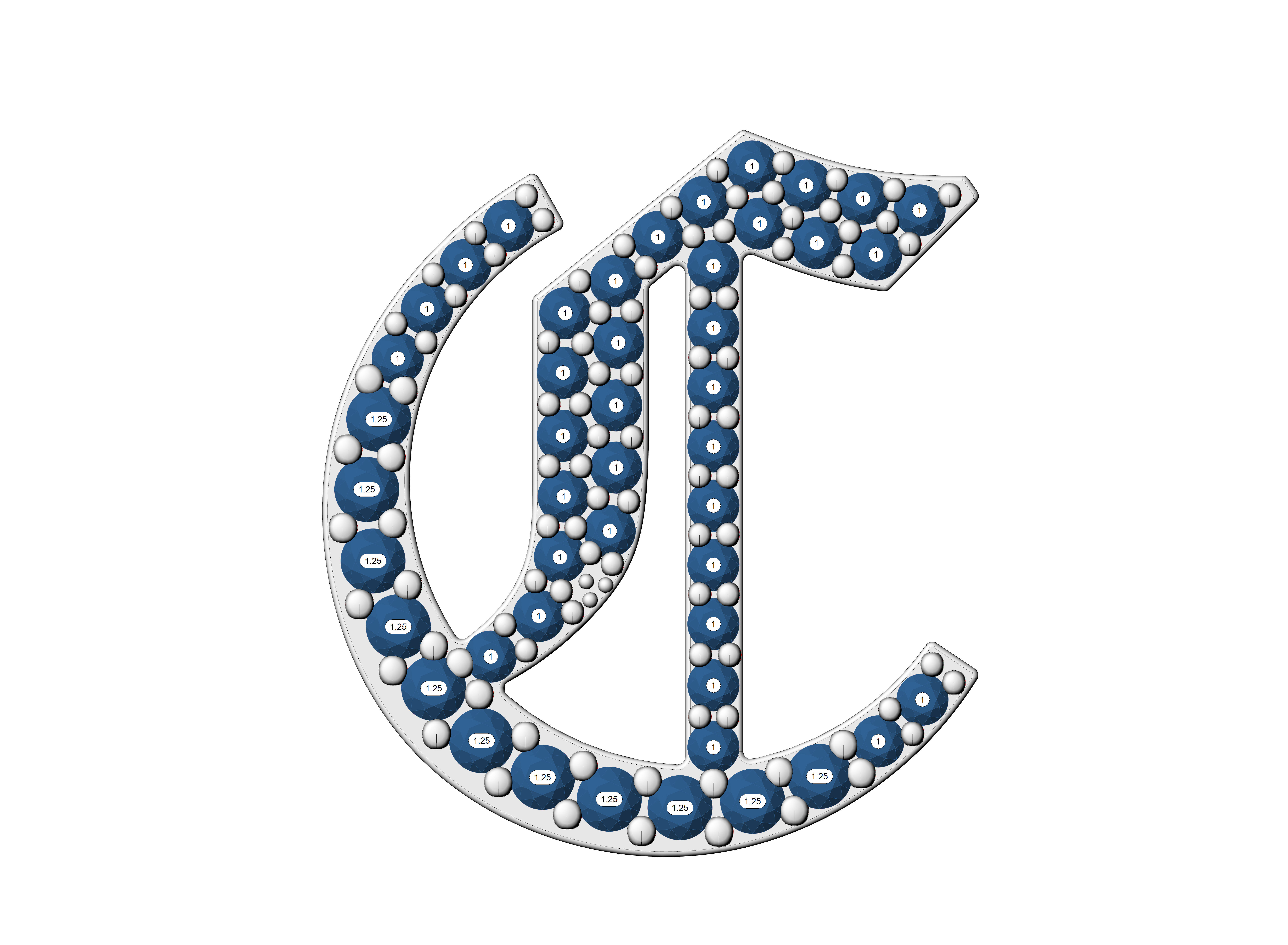 Old English C stone and solid 3D print model_5