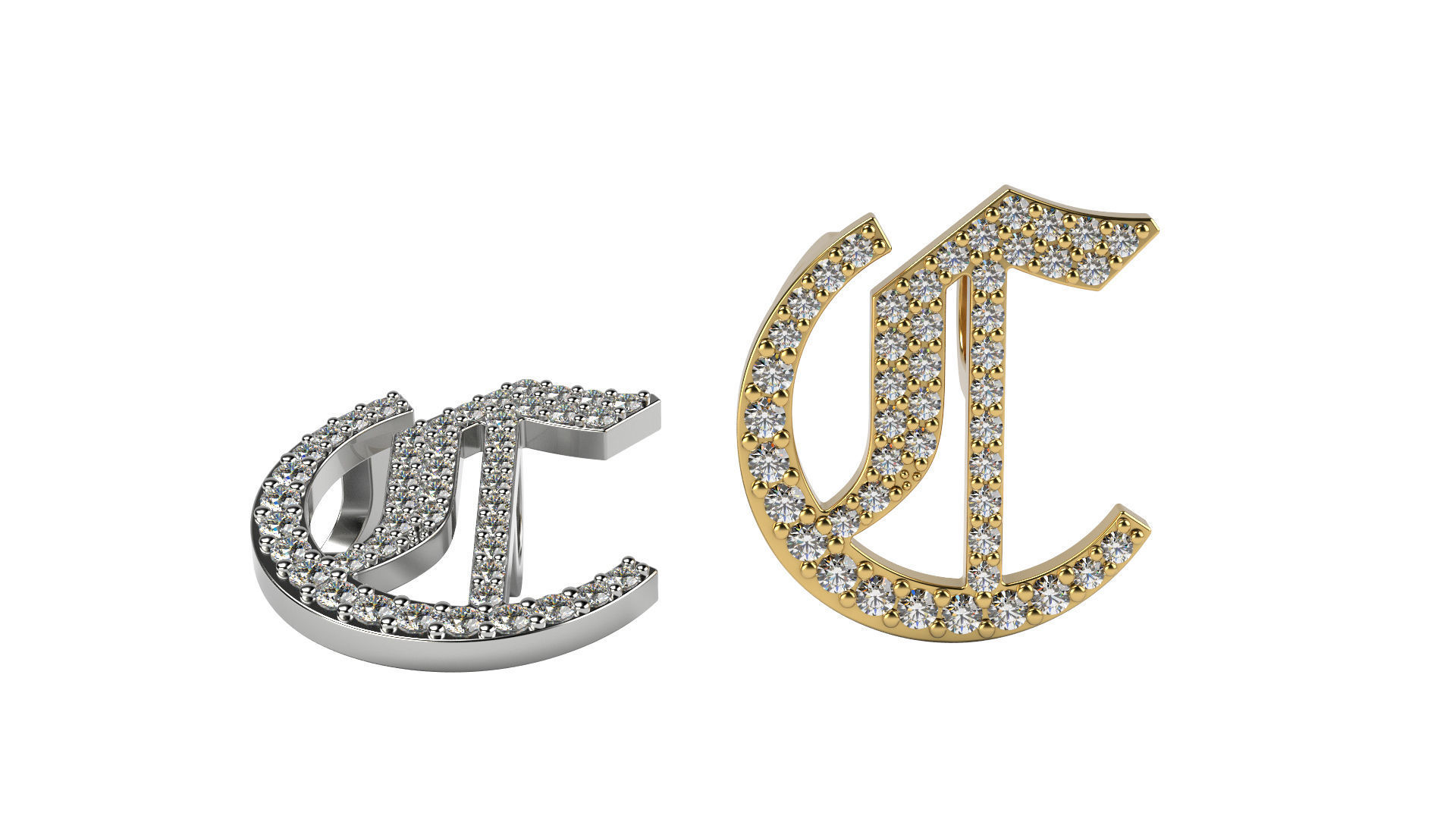 Old English C stone and solid 3D print model_1