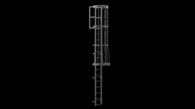 Ladder Cage - Safety Step old rusted Low-poly 3D model