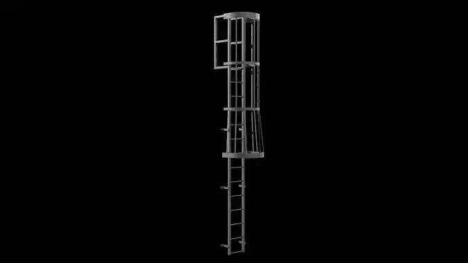 Ladder Cage - Safety Step old rusted Low-poly 3D model