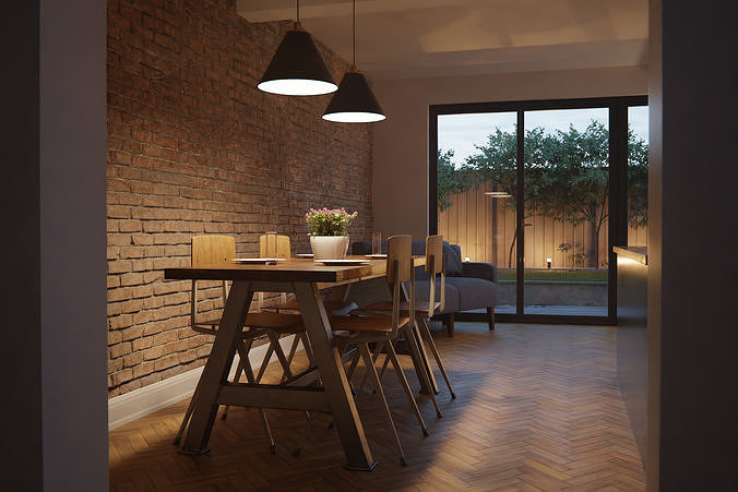 Apartment and Kitchen Interior Scene 3D model 6