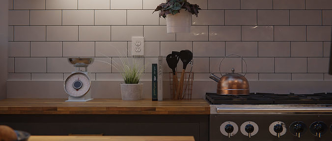 Apartment and Kitchen Interior Scene 3D model 2