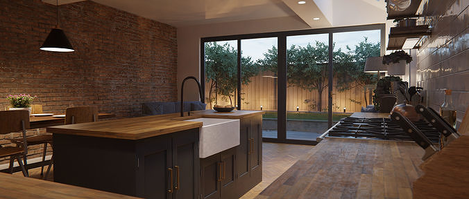 Apartment and Kitchen Interior Scene 3D model 4