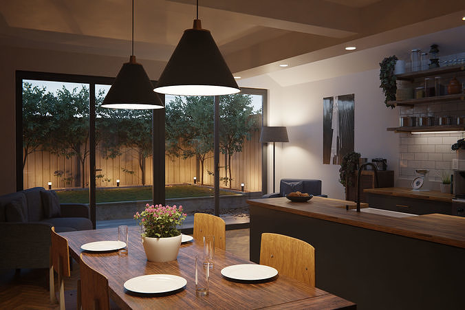 Apartment and Kitchen Interior Scene 3D model 7