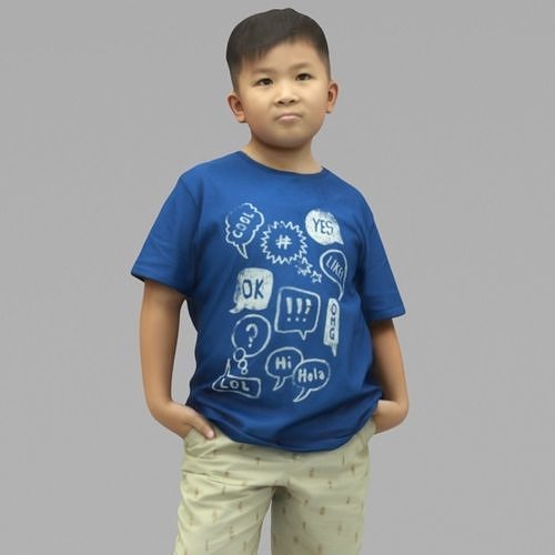 A Fat Boy Posing with Hands in Pockets In Half Body Portrait 3D model