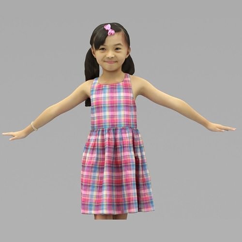 A Lovely Girl Walking Along In Half Body Portrait 3D model