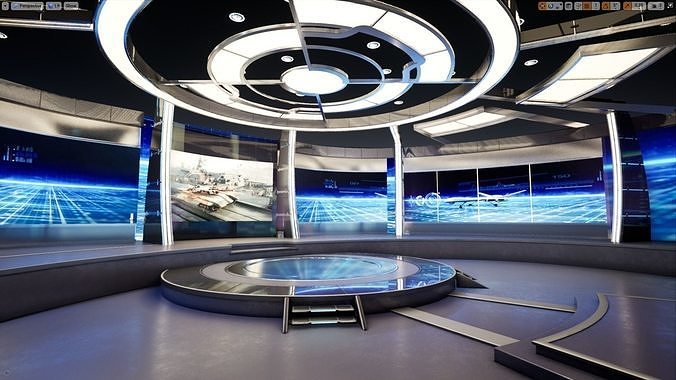 Virtual Broadcast Studio  Low-poly 3D model