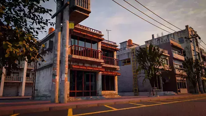 BUILDING URBAN AREA HONGKONG JAPAN CHINA ASIAN Low-poly 3D model