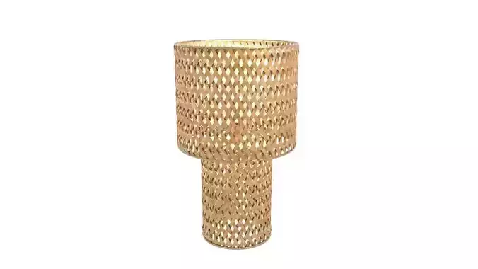 DIAGONAL BASKET WEAVE PATTERN CYLINDRICAL METAL TABLE LAMP