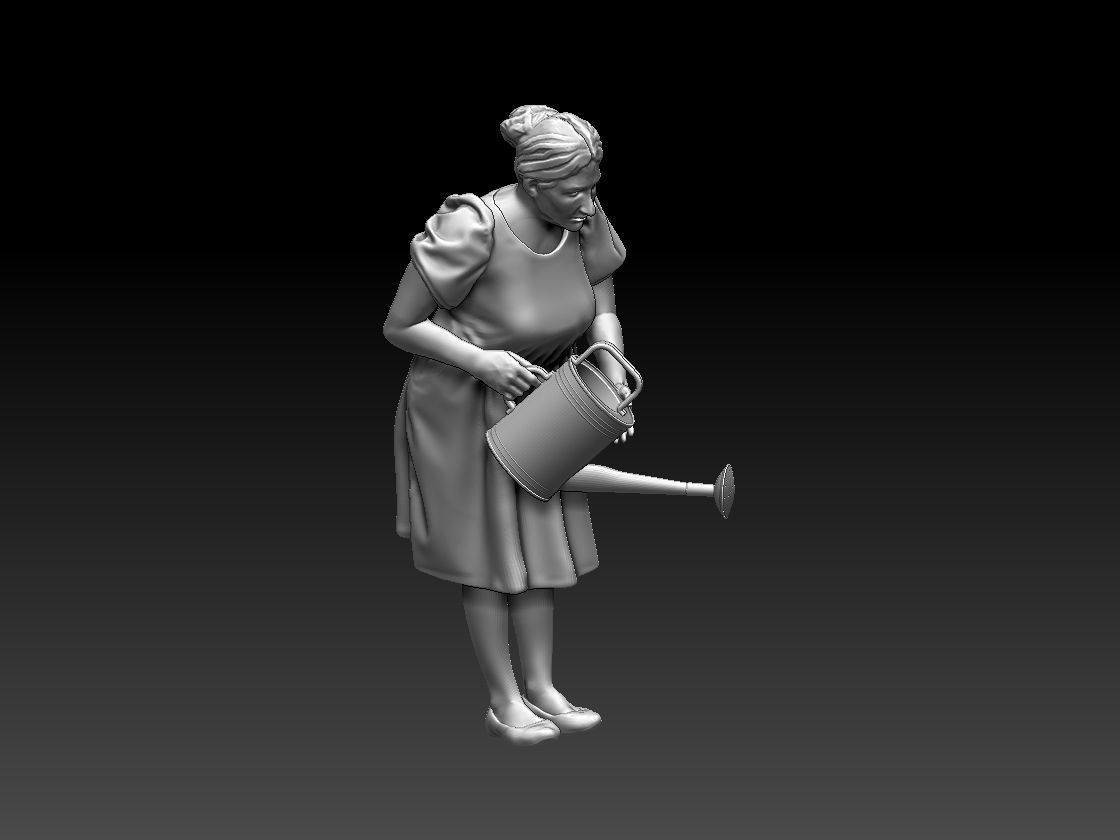 woman with watering can 3D print model_12