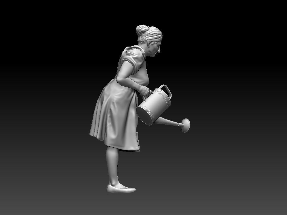woman with watering can 3D print model_41