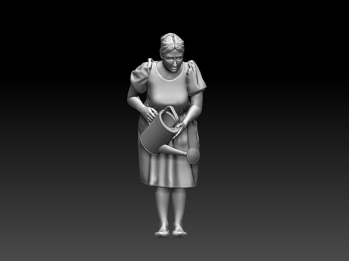 woman with watering can 3D print model_10