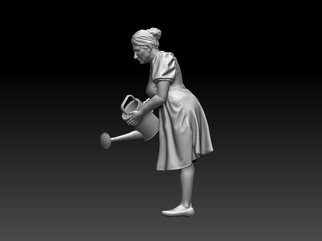 woman with watering can 3D print model_28