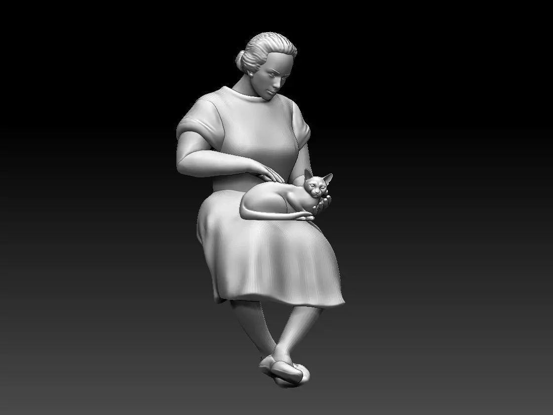 woman holding cat 3D print model