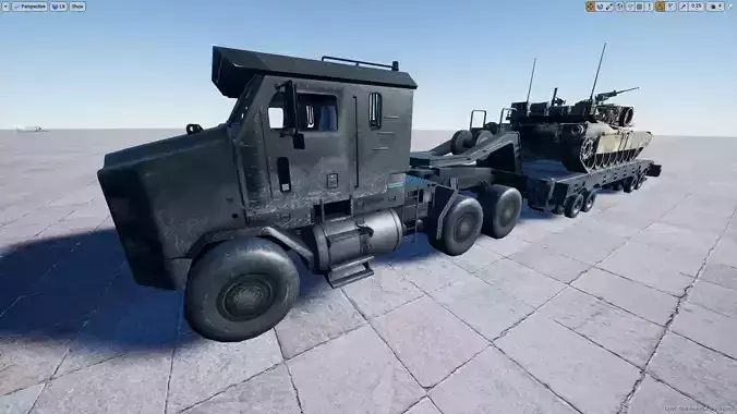 Semi Trailer and M1A1 Tank Low-poly 3D model