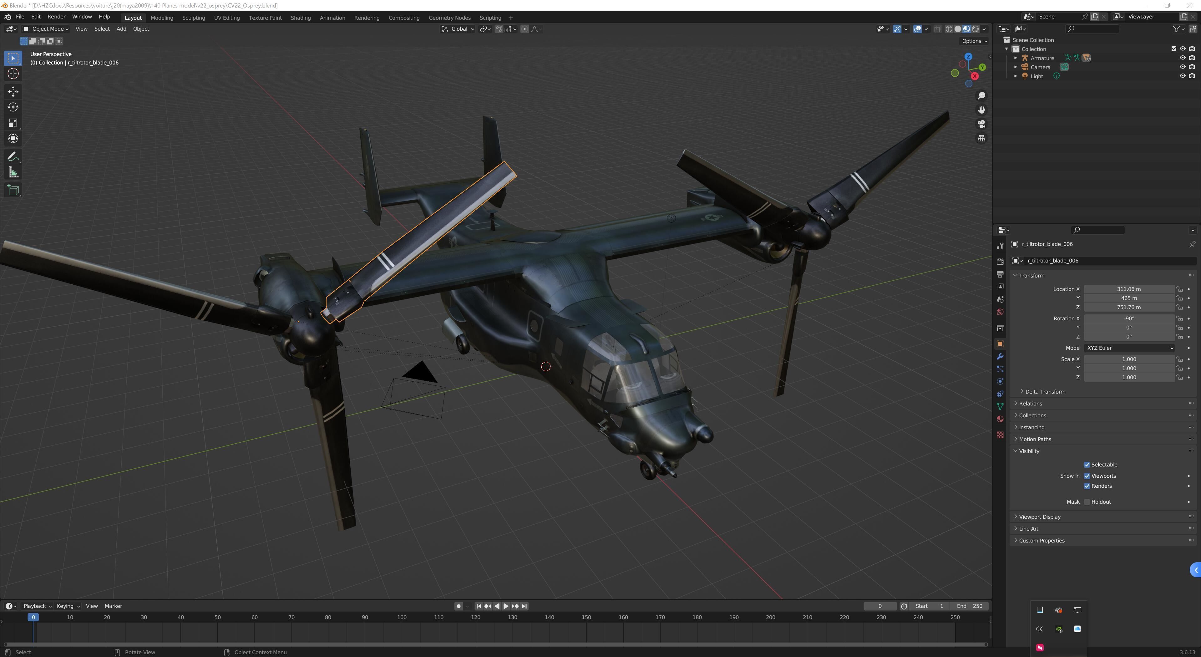 V22 Osprey Tiltrotor Helicopter Low-poly 3D model_7