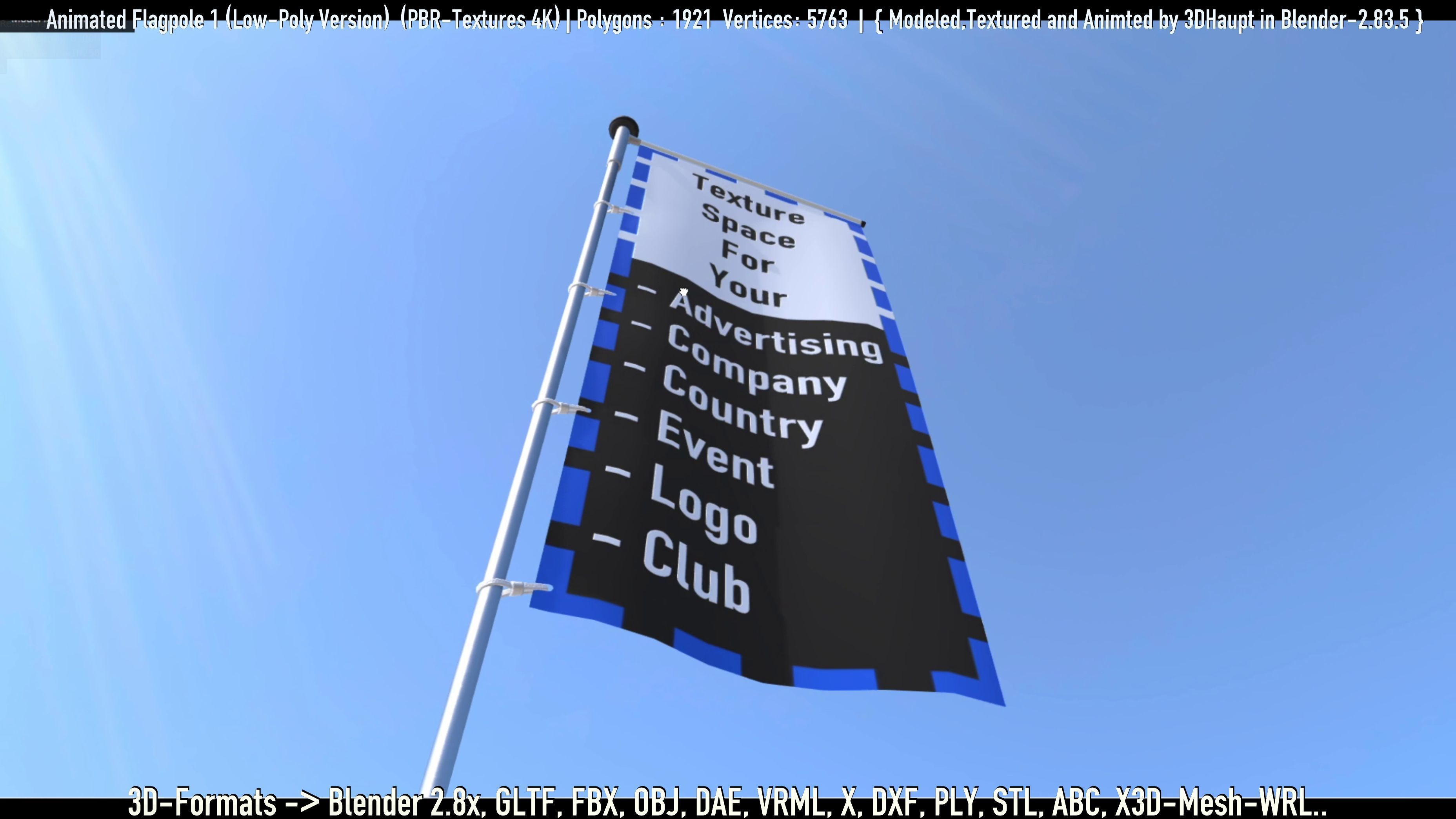 Animated Flag with Pole -1- Low-Poly Version Low-poly 3D model_69