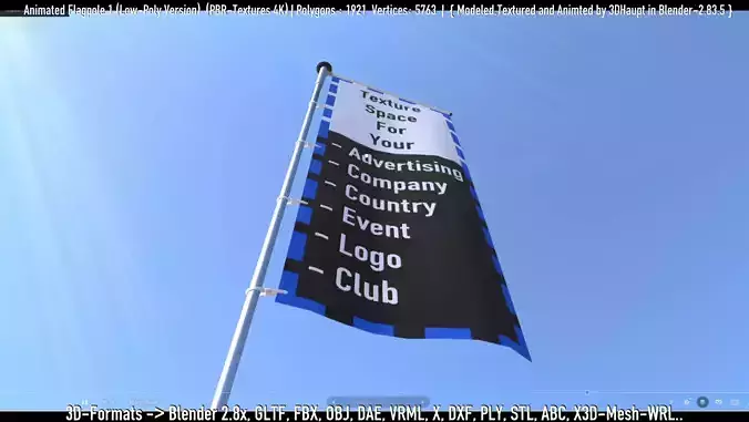 Animated Flag with Pole -1- Low-Poly Version Low-poly 3D model