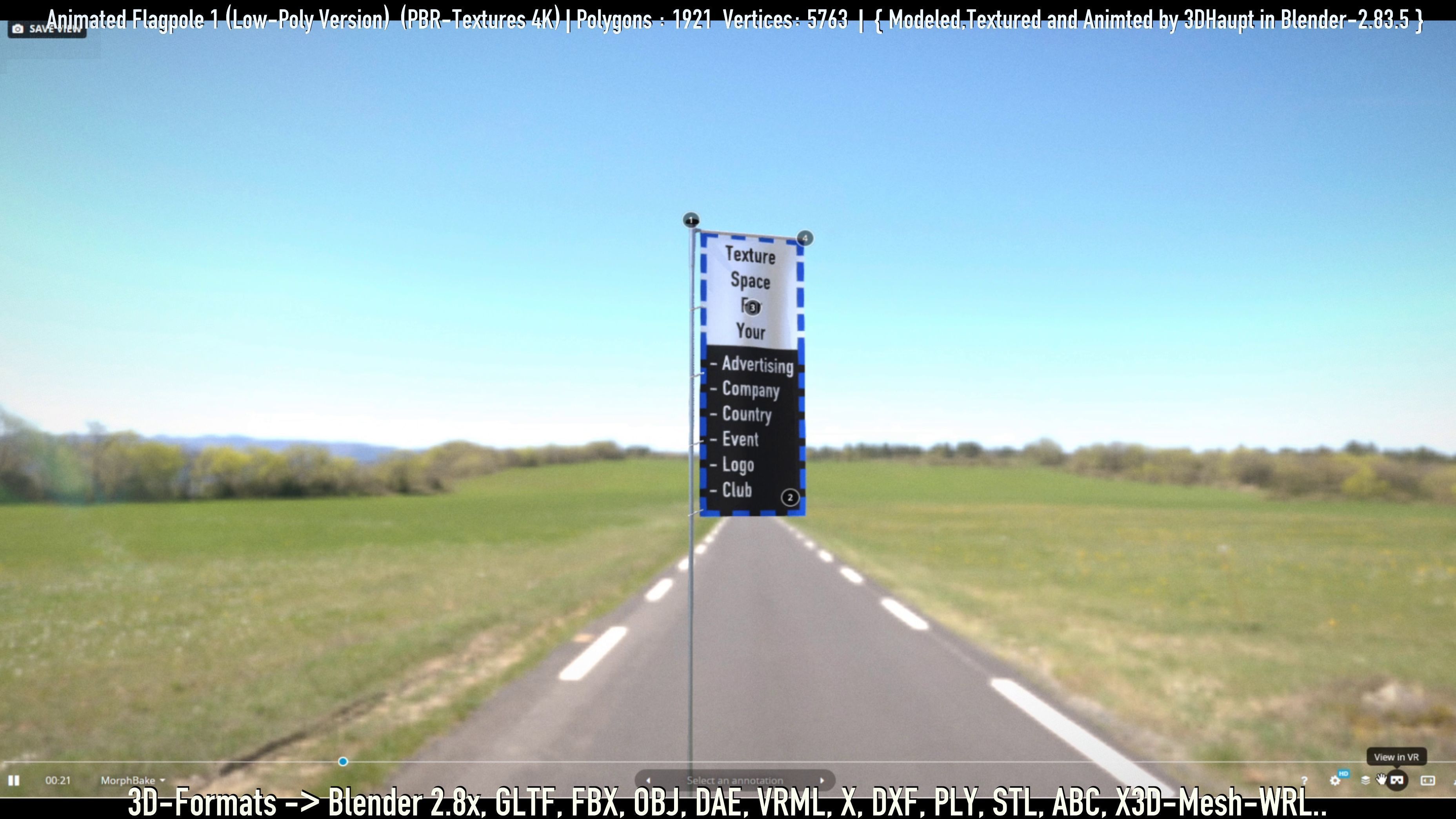 Animated Flag with Pole -1- Low-Poly Version Low-poly 3D model_82