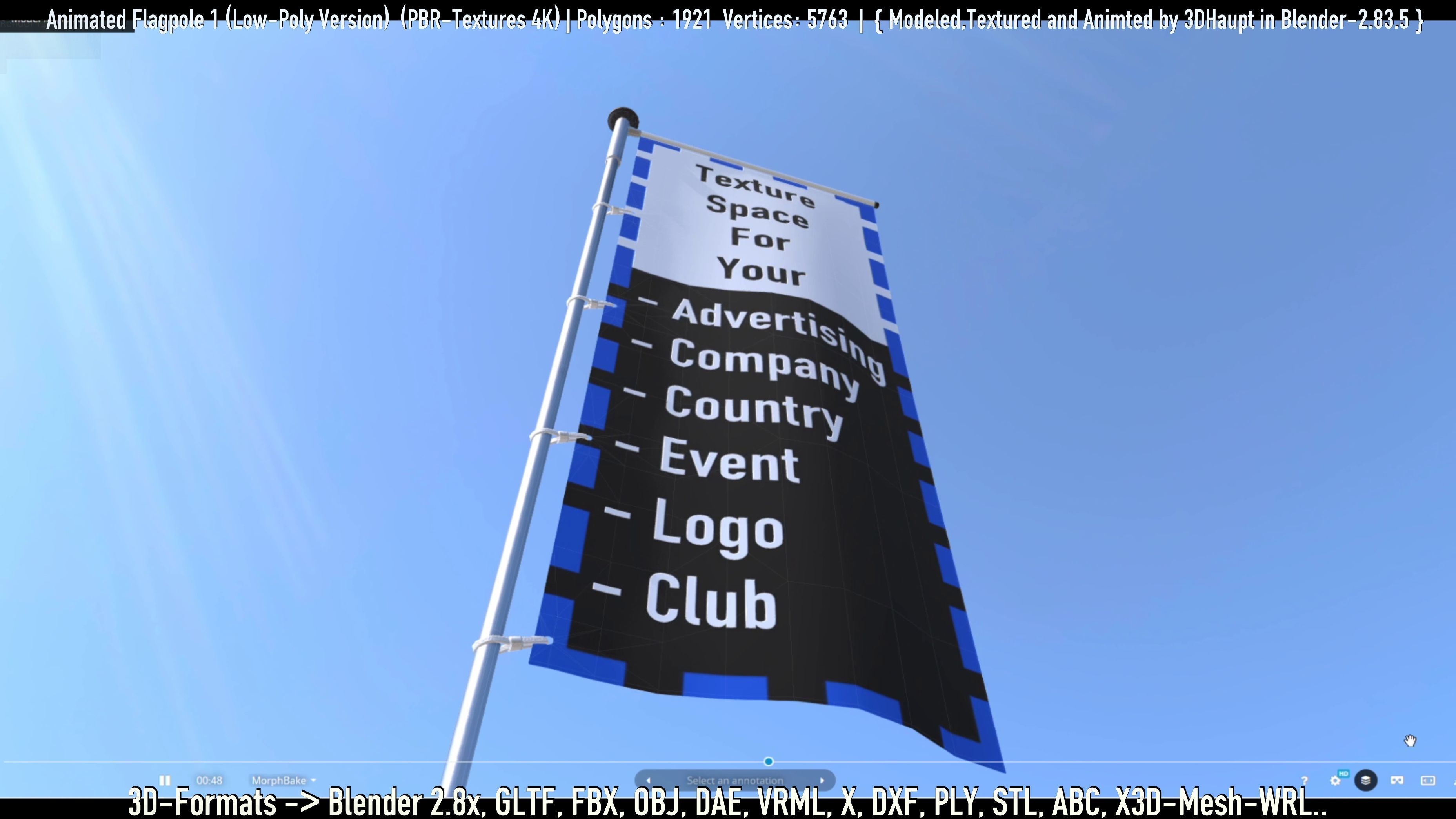 Animated Flag with Pole -1- Low-Poly Version Low-poly 3D model_49