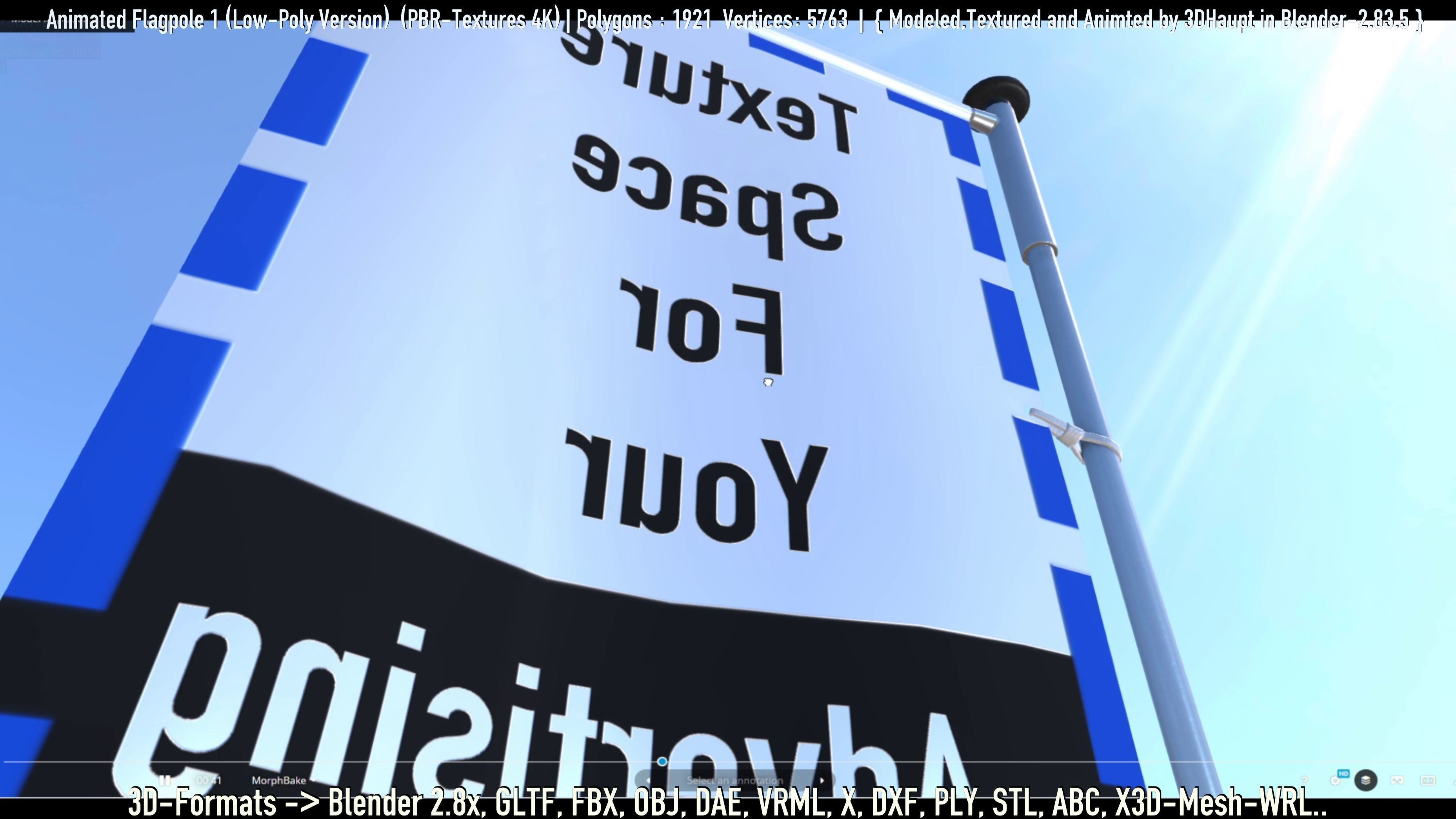 Animated Flag with Pole -1- Low-Poly Version Low-poly 3D model_40