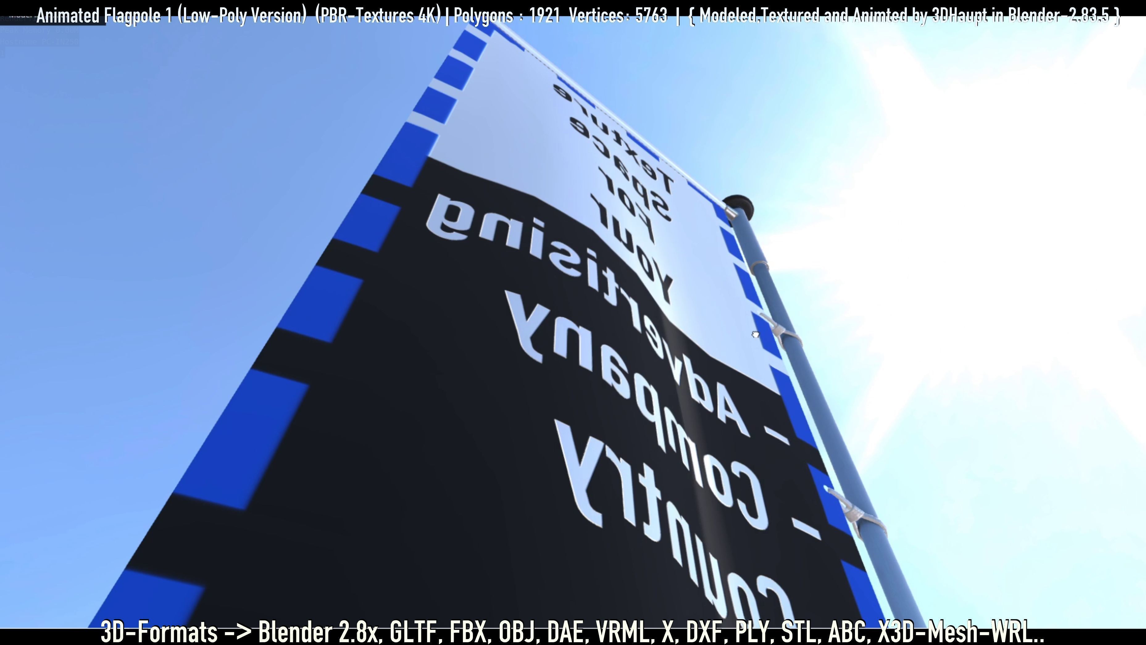 Animated Flag with Pole -1- Low-Poly Version Low-poly 3D model_13