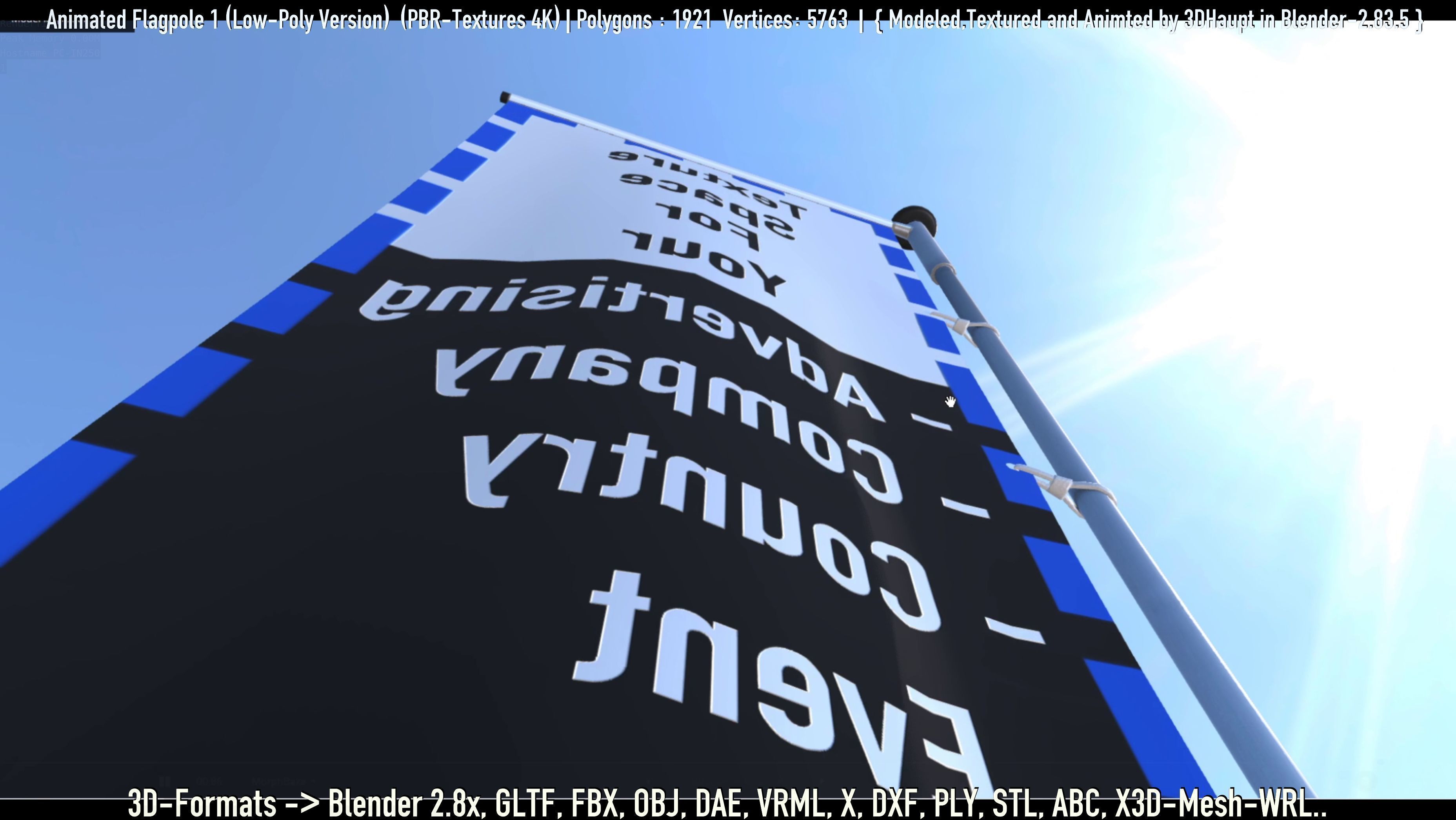 Animated Flag with Pole -1- Low-Poly Version Low-poly 3D model_14