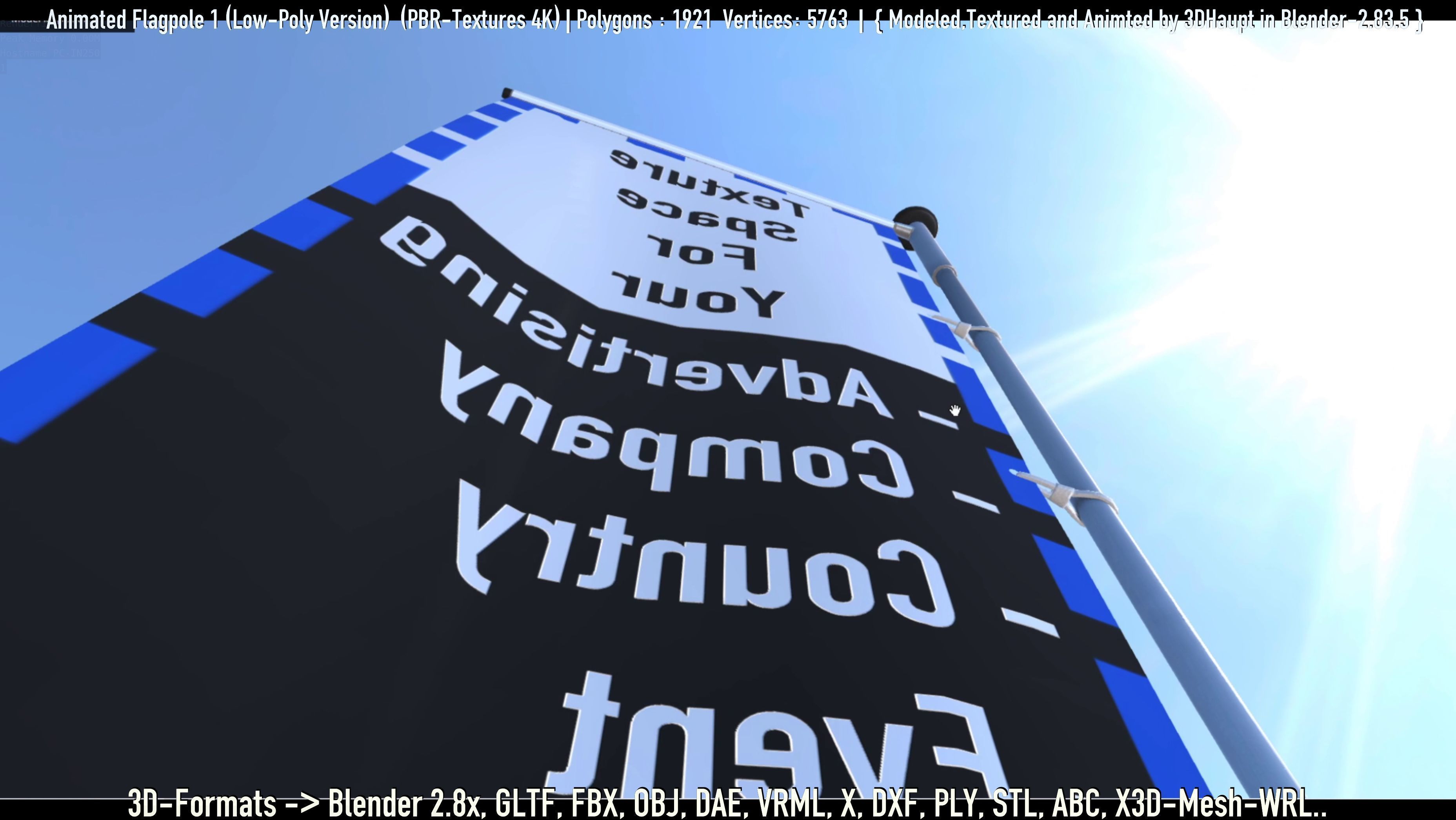 Animated Flag with Pole -1- Low-Poly Version Low-poly 3D model_43