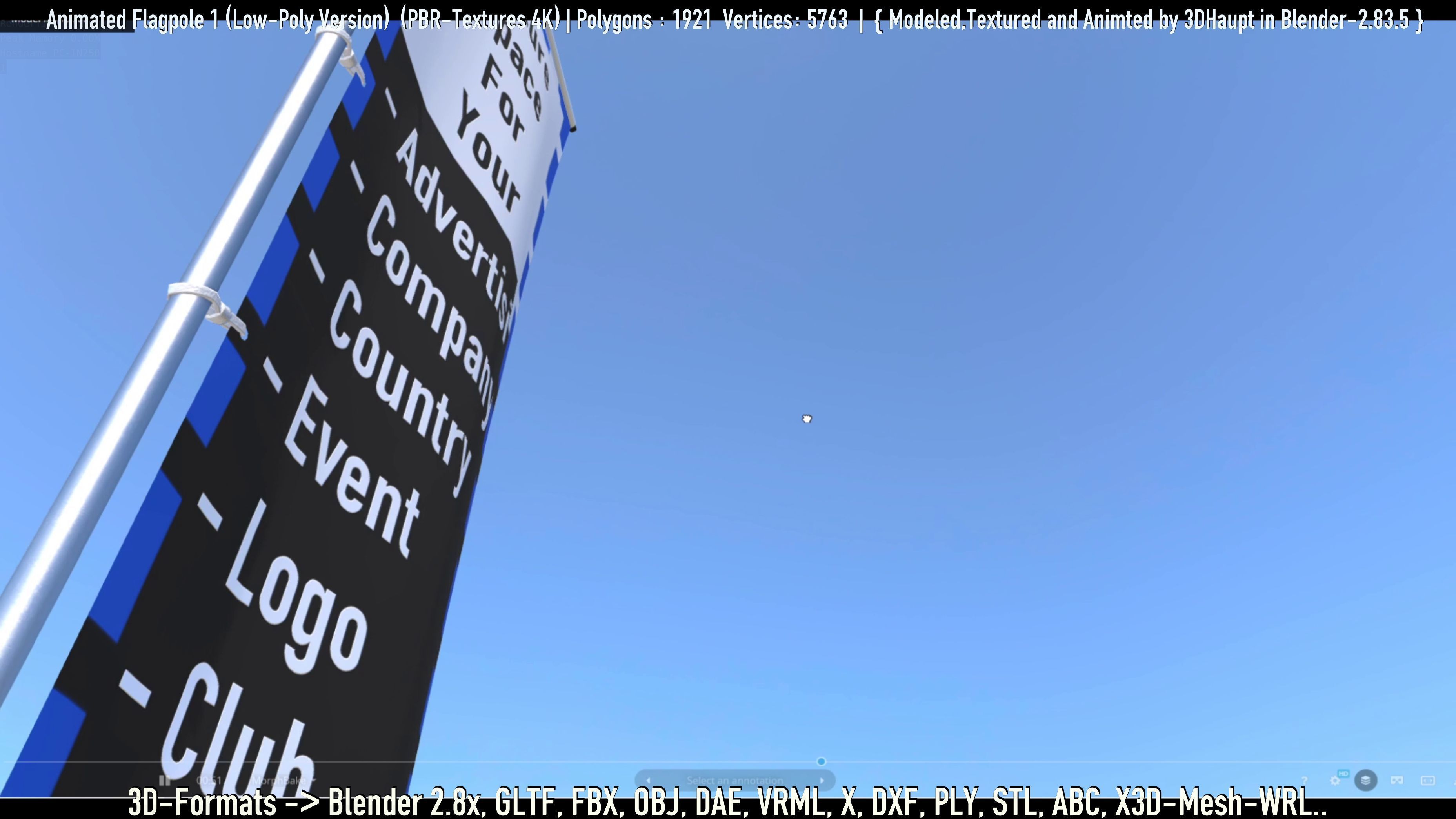 Animated Flag with Pole -1- Low-Poly Version Low-poly 3D model_66