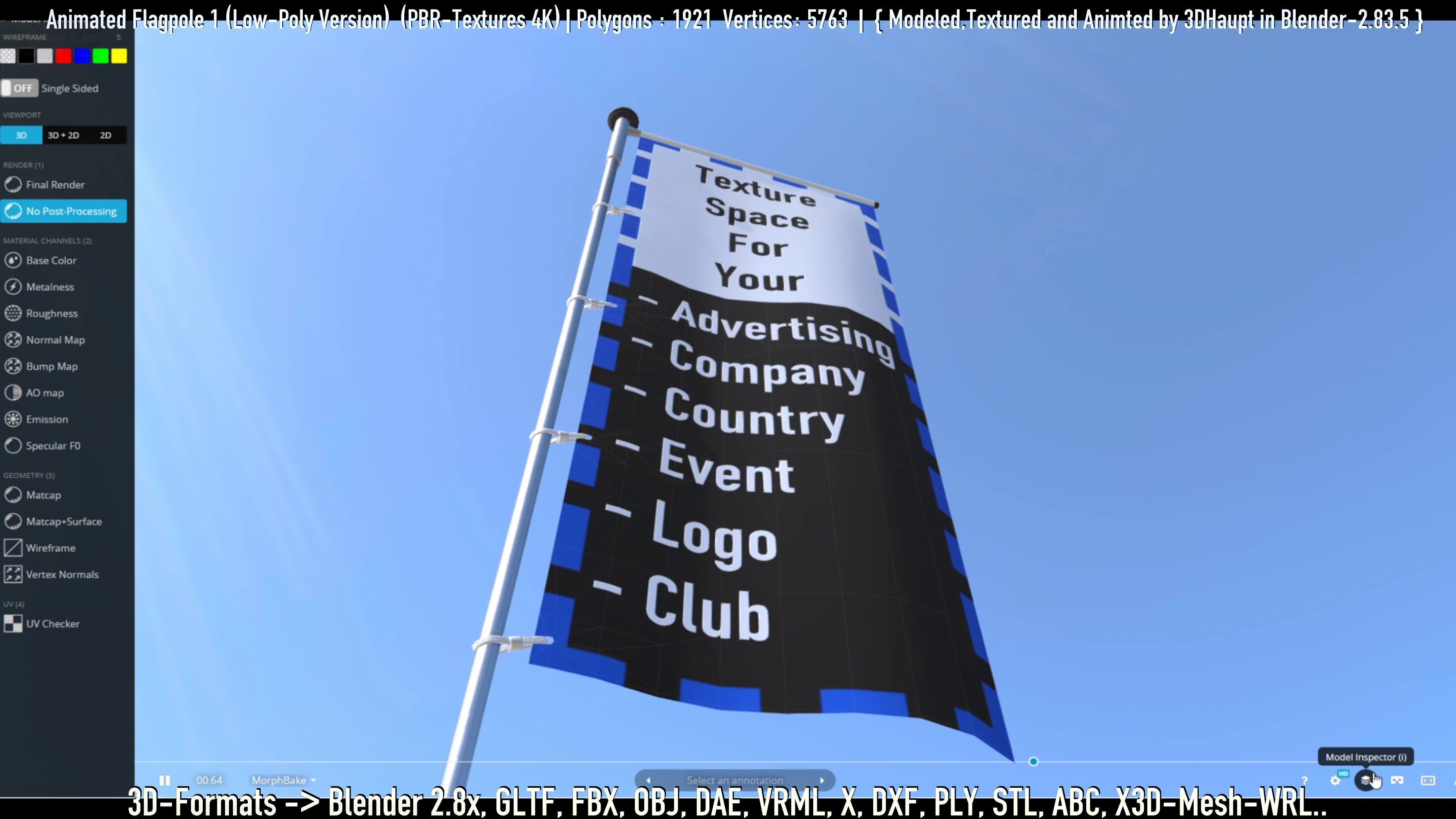 Animated Flag with Pole -1- Low-Poly Version Low-poly 3D model_23