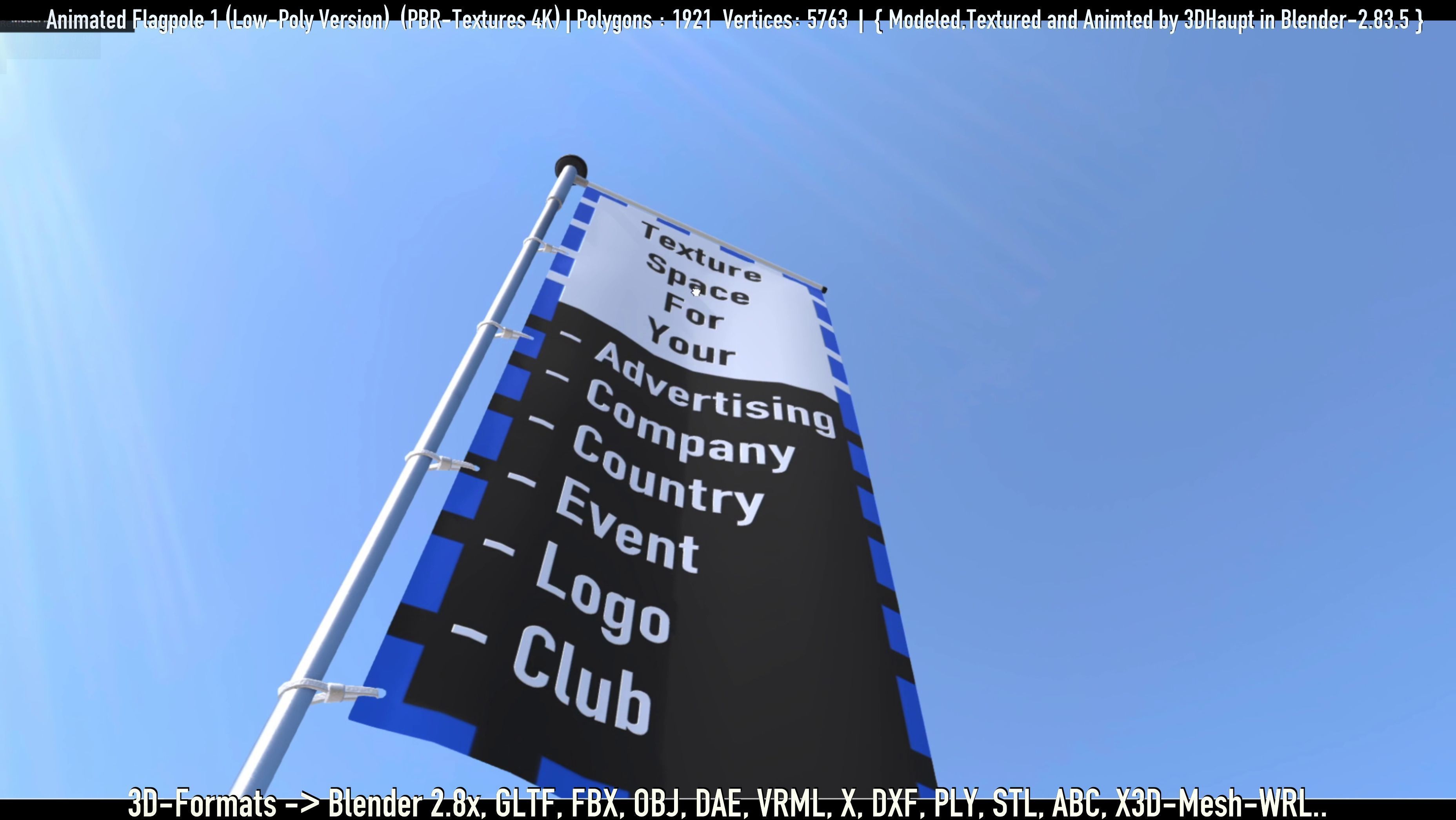 Animated Flag with Pole -1- Low-Poly Version Low-poly 3D model_47
