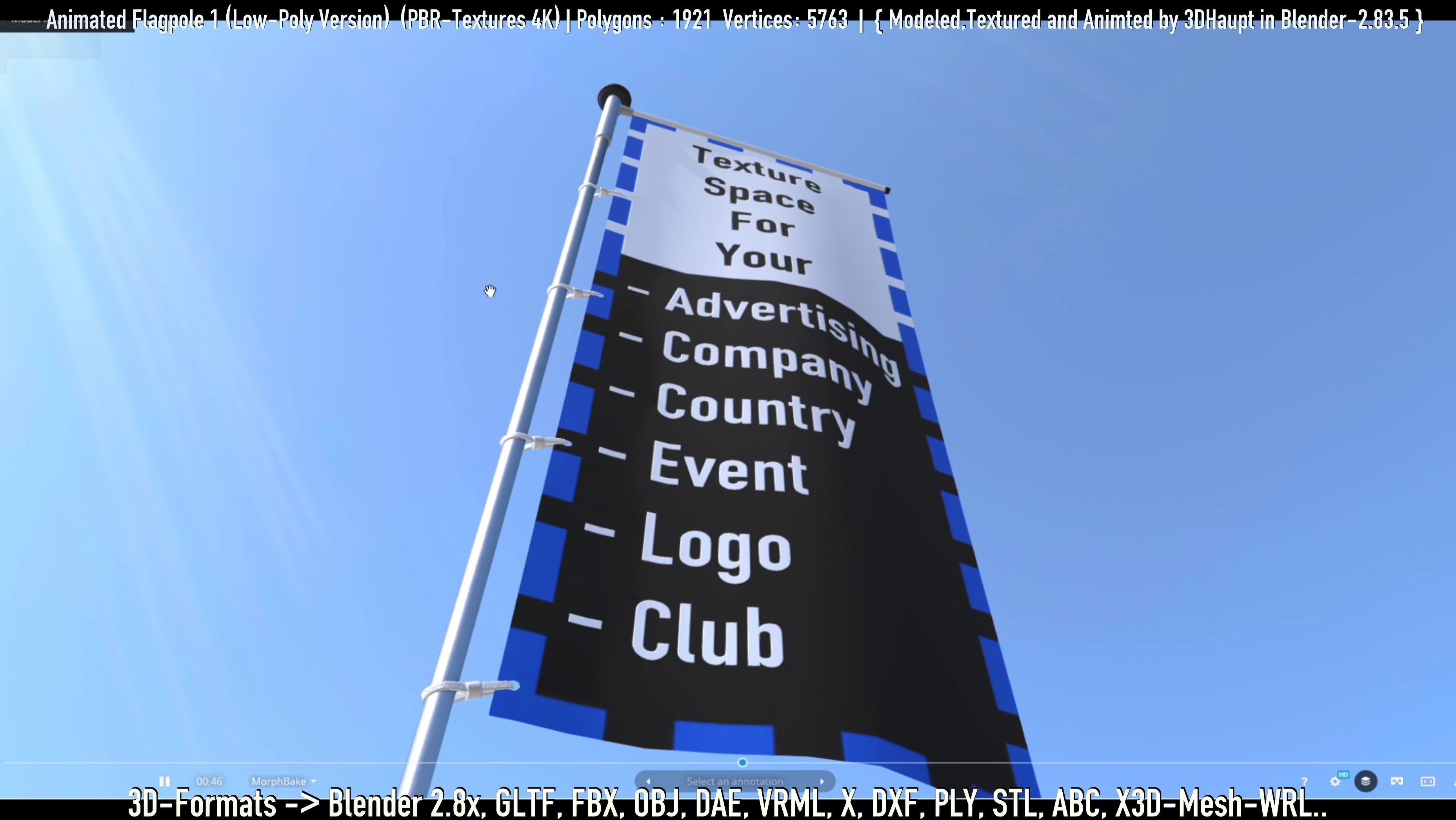 Animated Flag with Pole -1- Low-Poly Version Low-poly 3D model_60