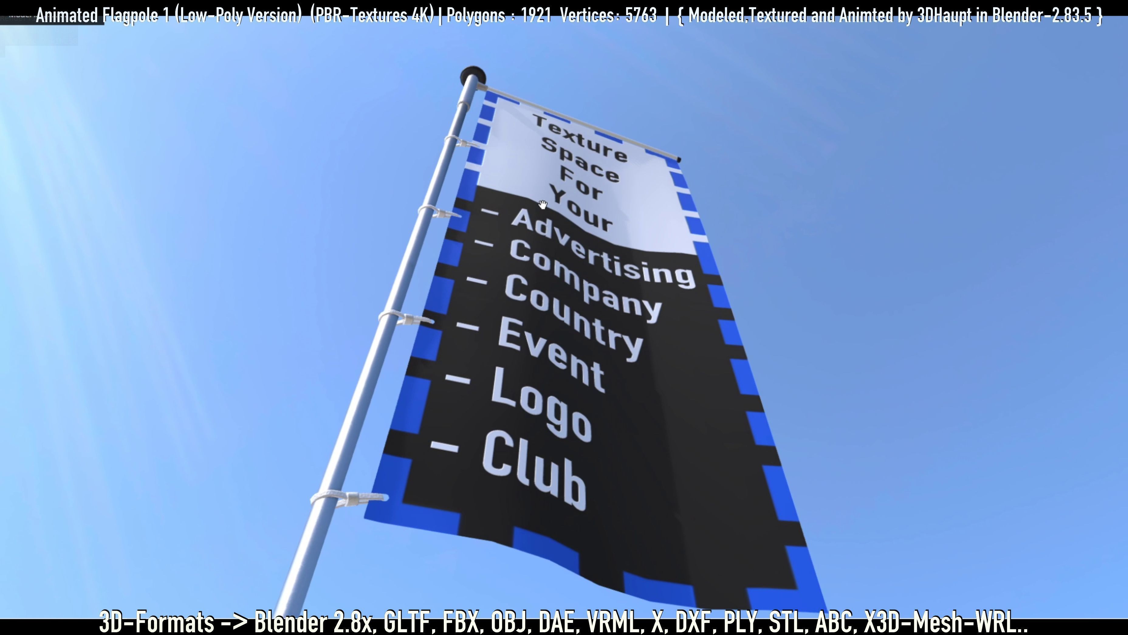 Animated Flag with Pole -1- Low-Poly Version Low-poly 3D model_48