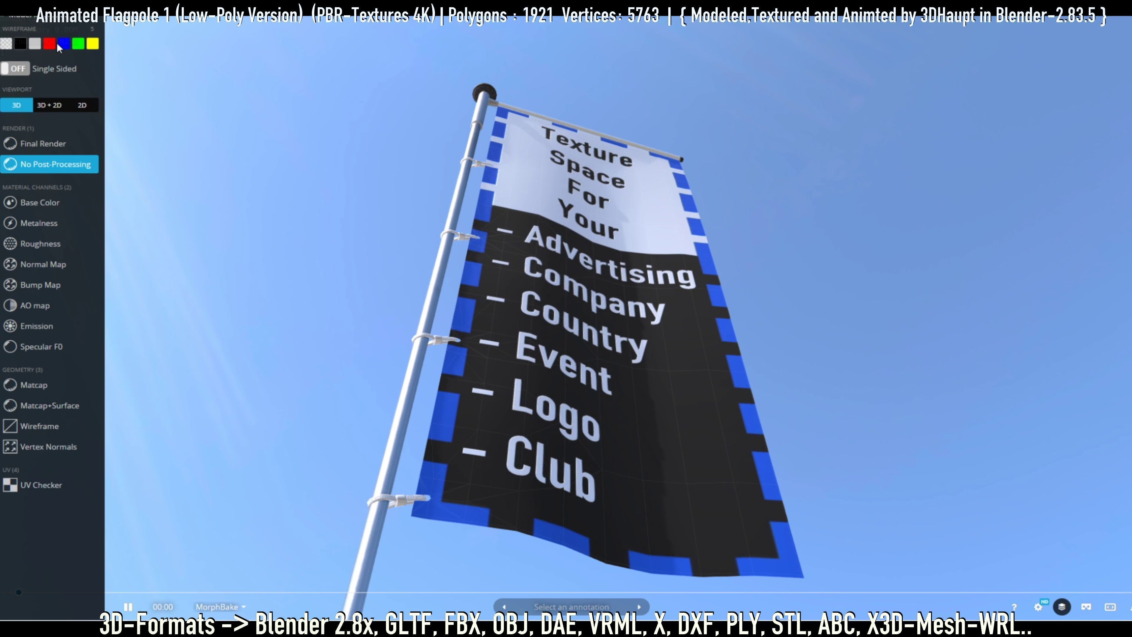 Animated Flag with Pole -1- Low-Poly Version Low-poly 3D model_50