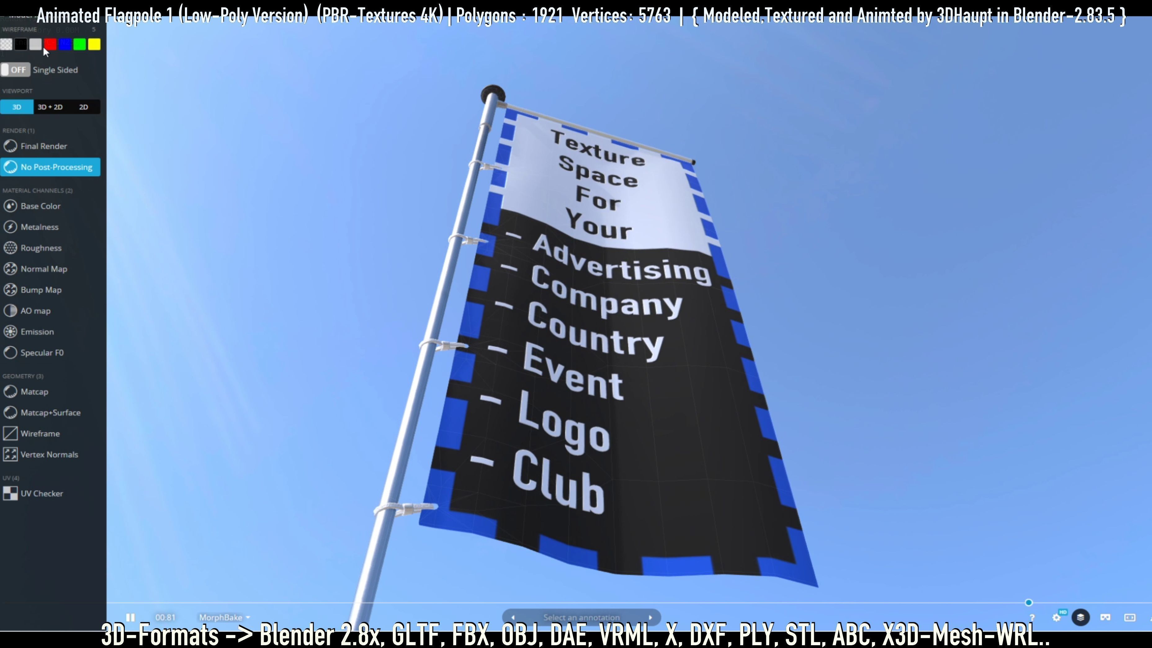 Animated Flag with Pole -1- Low-Poly Version Low-poly 3D model_51